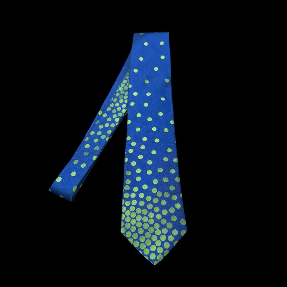 Ted Baker London Mens Silk Tie Blue Lime Green Polka Dot Paisley Lining USA Made
